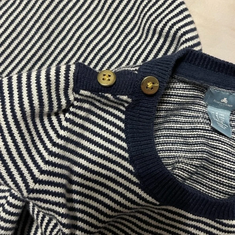 Baby Gap 4 100% cotton‎ navy/white stripe crew neck A line pockets sweater dress